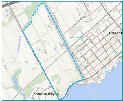 Map depicting the subject area for the Public Information Session on the Prescott/Augusta Boder